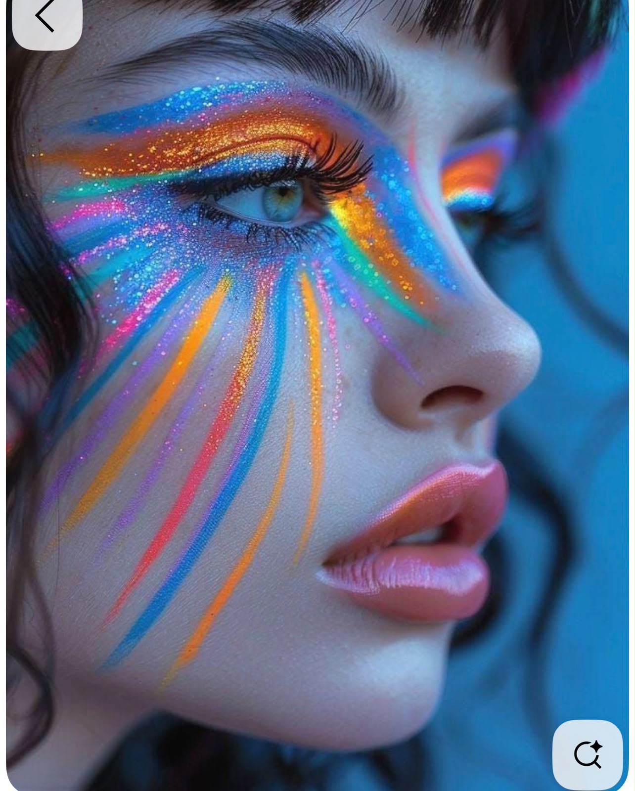 Glitter arcoíris pintado en rayos que irradian desde el ojo